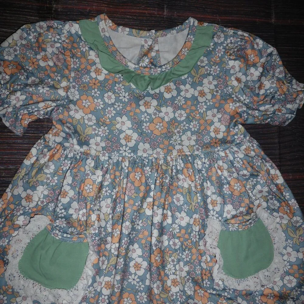 Boutique Girls Floral Short Sleeve Pocket Dress
